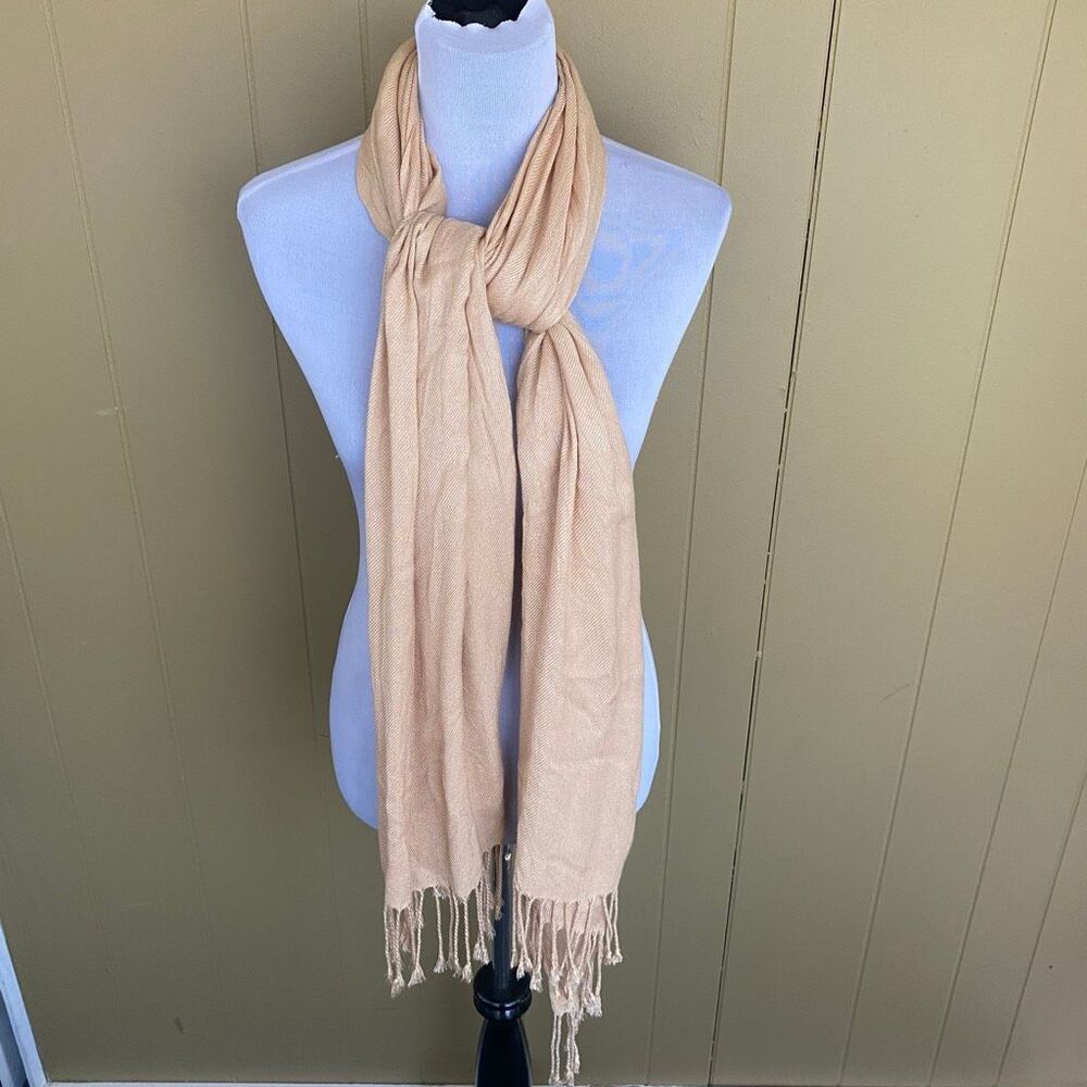Pashmina women cozycore preppycore scarf or wrap with fringe tan color